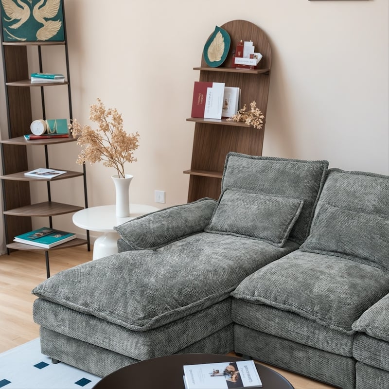 110.24" Modular Double Chaise Lounge Sectional Sofa with Waist Pillows