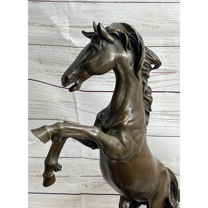 Rearing Wild Stallion Horse Bronze Statue Sculpture Figure Equestrian Horses Decor Signed Art