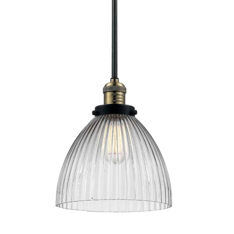 Innovations Lighting Seneca Falls Single Light 10" Wide Mini Pendant - Black / Antique Brass / Clear Halophane