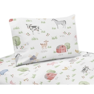 Farm Animals Collection 4-piece Queen Sheet Set - Watercolor Farmhouse Horse Cow Sheep Pig