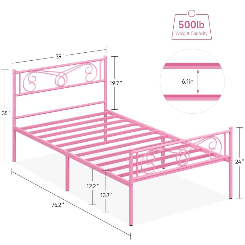 Bed Frame Platform with Headboard and Footboard Metal Bed Mattress Foundation