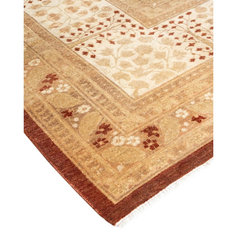 Overton Hand Knotted Wool Vintage Inspired Traditional Mogul Brown Area Rug - 8' 3" x 10' 4"