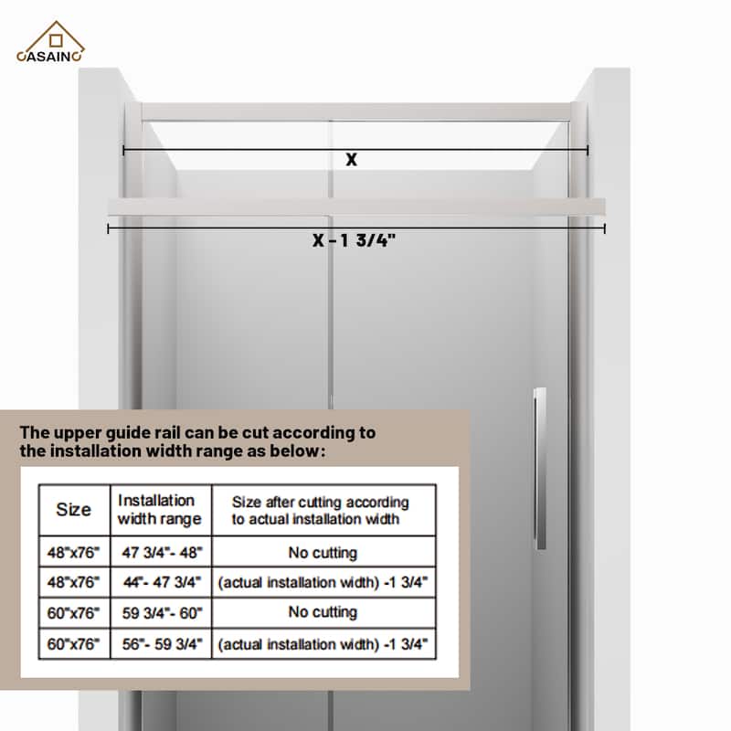 CASAINC 48 in. W x 76 in. H Sliding Framed Shower Door with SGCC Certification