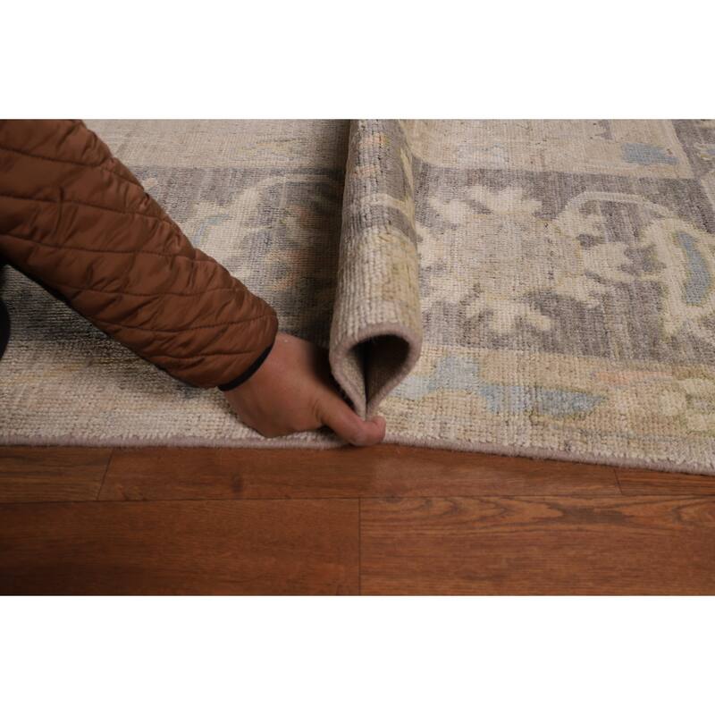 Beige Vegetable Dye Oushak Turkish Area Rug Hand-Knotted Wool Carpet - 9'4"x 11'10"