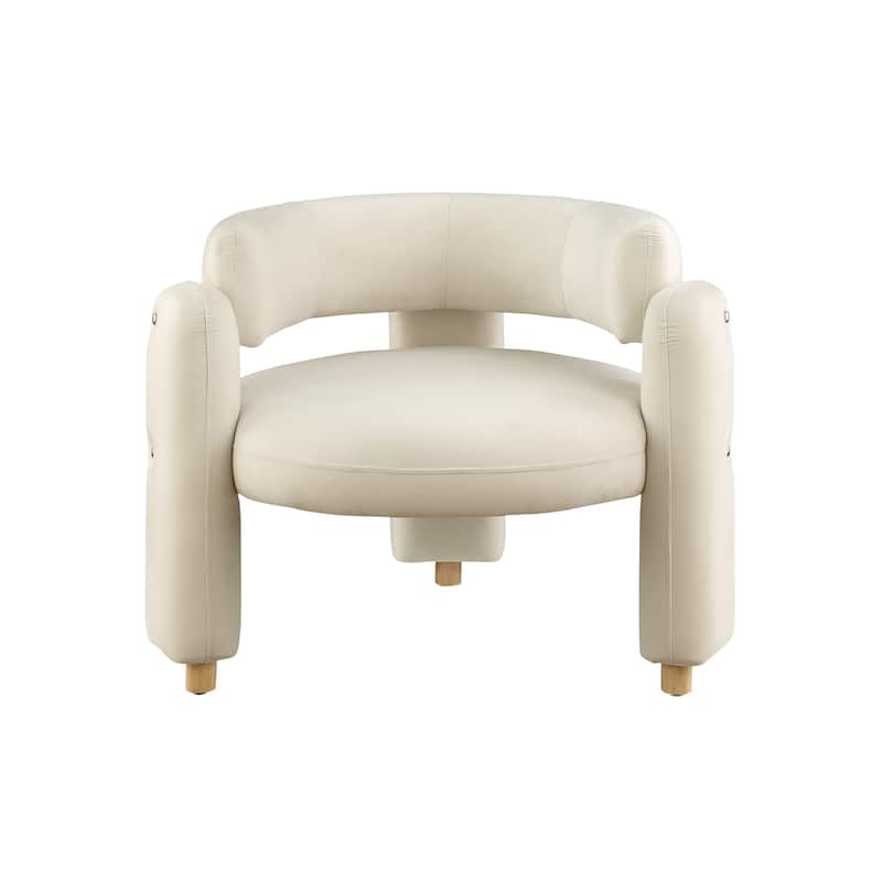 White Modern 35.43" Accent Chair with Solid Wood Frame and Waterfall Seat Cushion - White