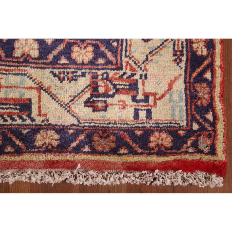Hand Knotted Oriental 100% Wool Carpet Traditional All-Over Red Botemir Runner Rug - 10' 3'' X 3' 6''