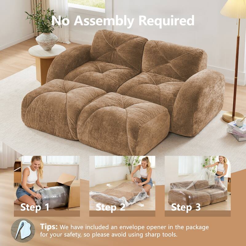 Velvet Tufted Loveseat Sofa Modular Couch, Boneless Deep Seat 2-Seater Couch, Available with/without Ottoman