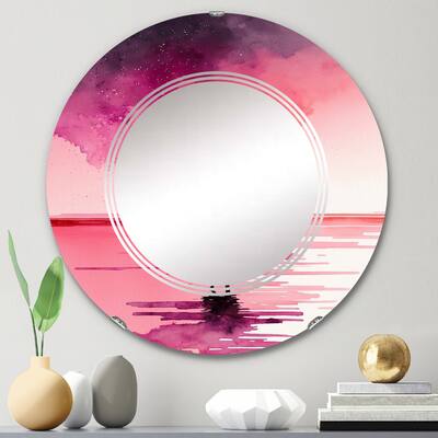 Designart 'Watercolour Silhouette Of Pink And Black Flamingo III' Printed Animals Flamingo Wall Mirror