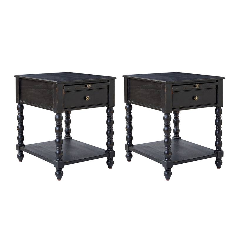 Eric Traditional 26" Tall Solid Wood End Table with USB Set of 2by HULALA HOME