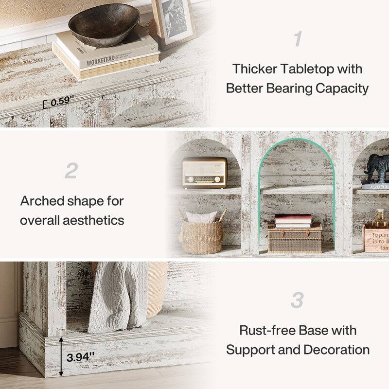 Farmhouse Console Table, 63'' Long Entryway Table with 3 Tier Storage