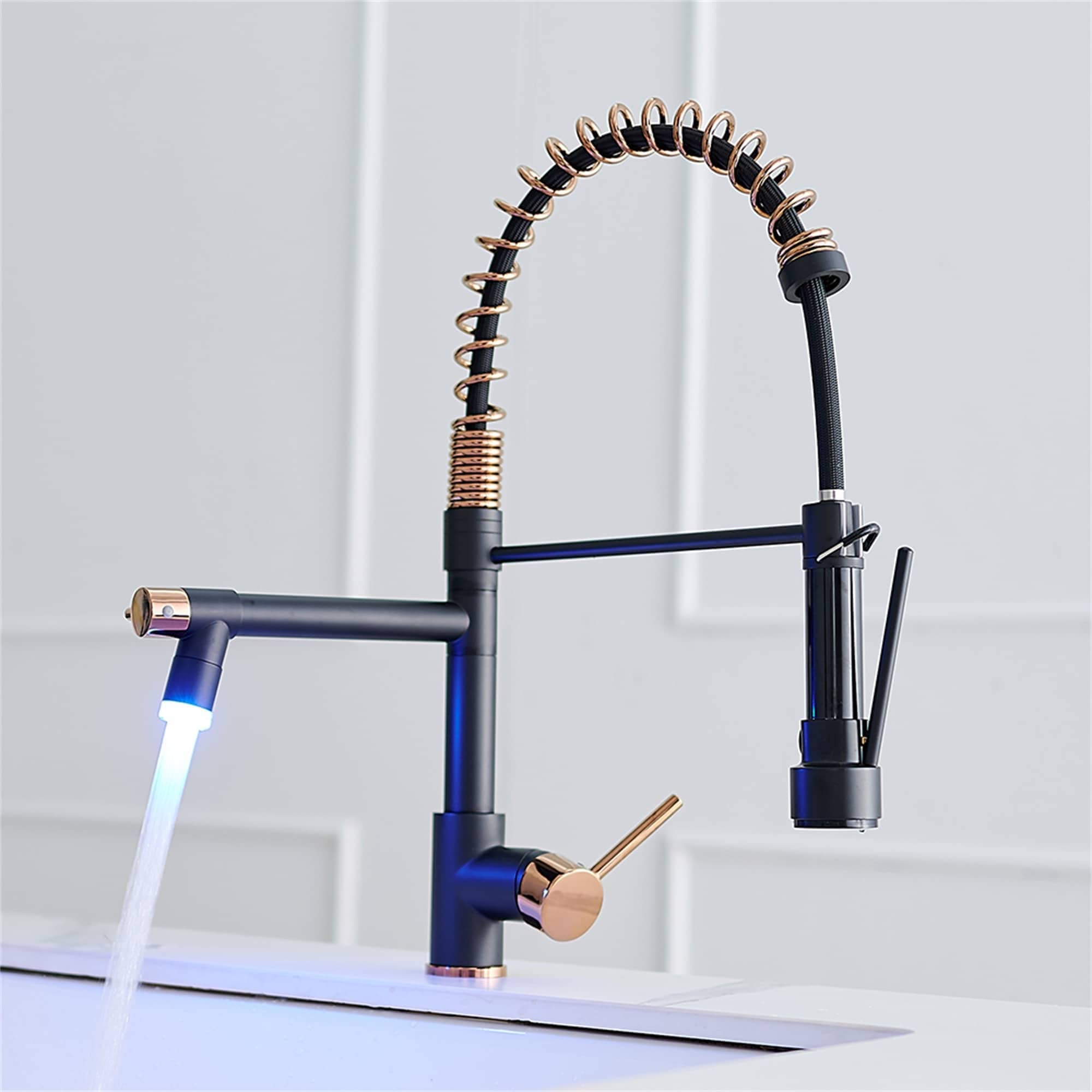 LED Kitchen Faucet With Pull Down Sprayer And Pot Filler 2 Handle Commercial Kitchen Sink Faucet Single Hole Matte Black Taps