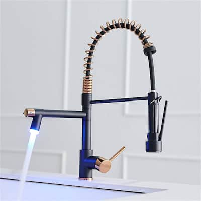 LED Kitchen Faucet With Pull Down Sprayer And Pot Filler 2 Handle Commercial Kitchen Sink Faucet Single Hole Matte Black Taps