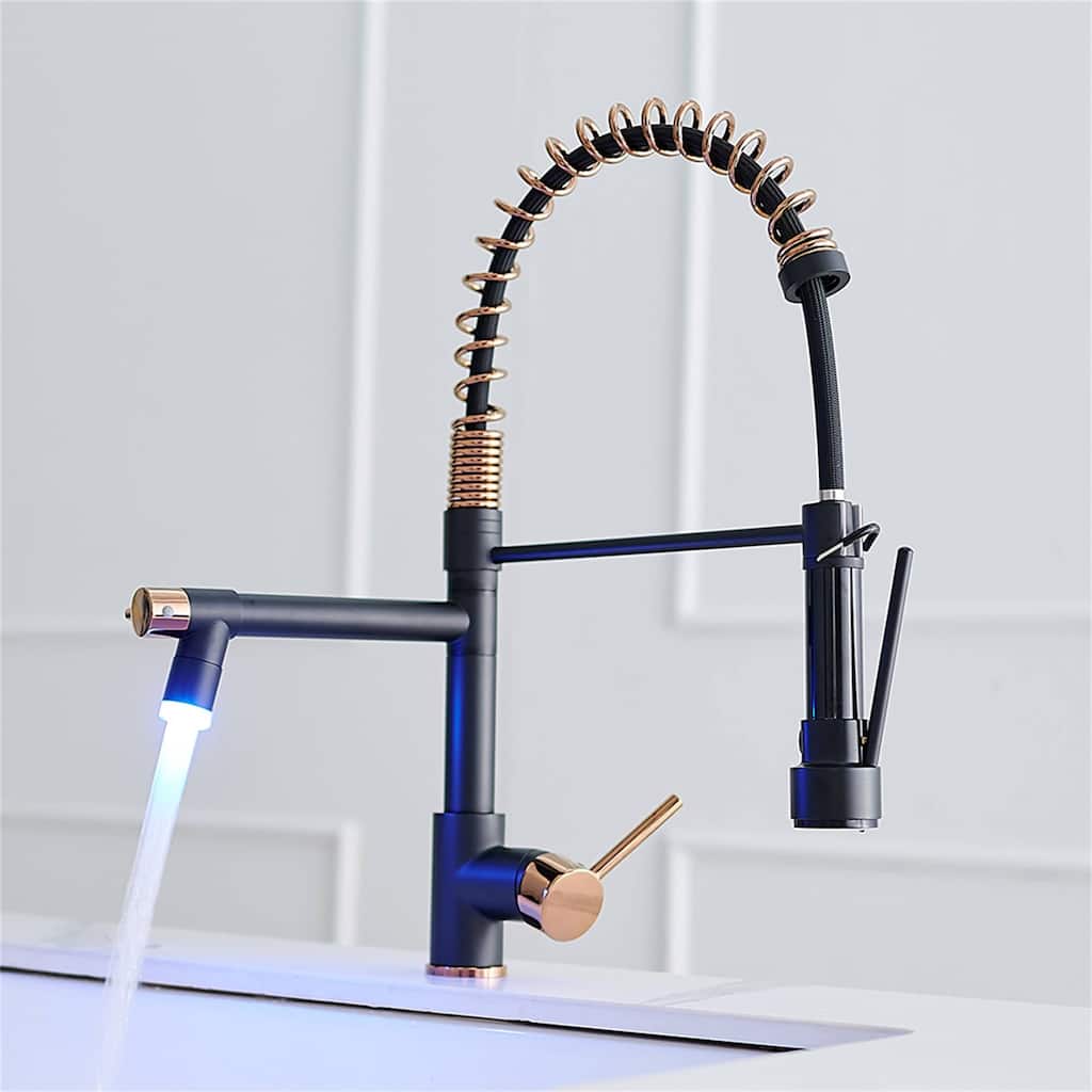 LED Kitchen Faucet With Pull Down Sprayer And Pot Filler 2 Handle Commercial Kitchen Sink Faucet Single Hole Matte Black Taps