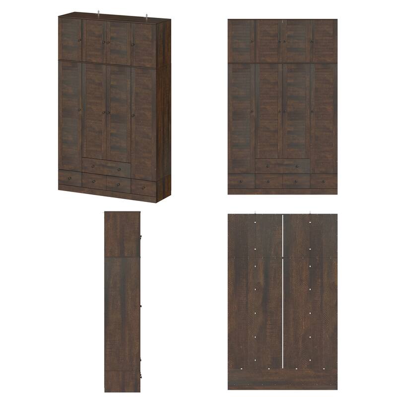Modern 4-Door Wood Bedroom Armoire in White Closet Cabinet Wardrobe