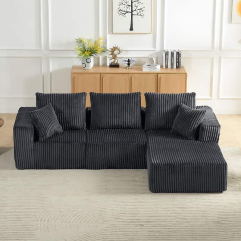 103.5" Corduroy Modular Upholstered Compressed Sectional Sofa with Deep Seat