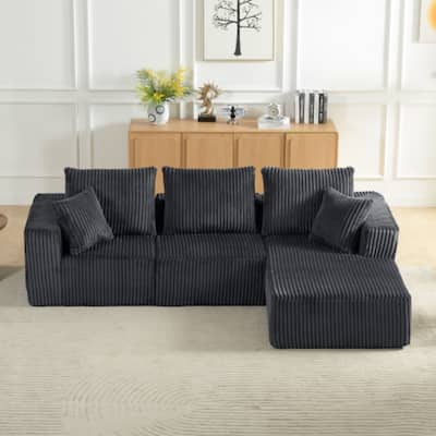 103.5" Corduroy Modular Upholstered Compressed Sectional Sofa with Deep Seat