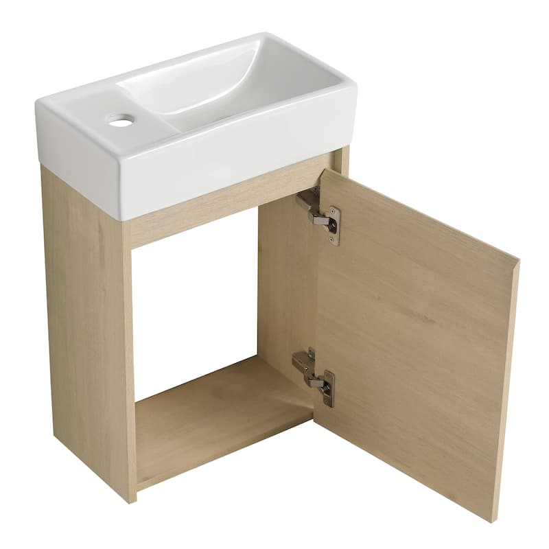 16"/18" Floating Bathroom Vanity with Sink, Mini Wall Mounted Bathroom Vanity with Soft Close Door
