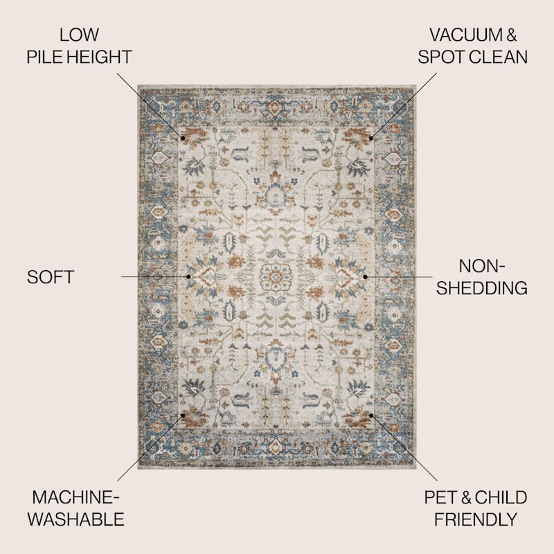 JONATHAN Y Edith Persian Border Low-Pile Machine-Washable Cream/Terra Area Rug