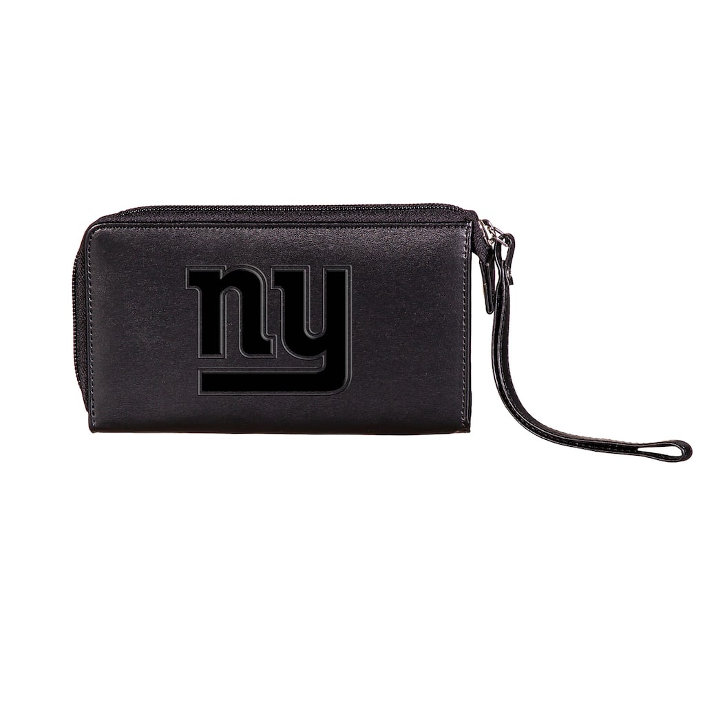 Black Hybrid Leather Cell Phone Wristlet Wallet, New York Giants - 4" x 7"