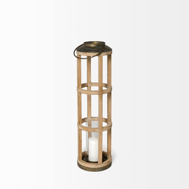 Andy I Large Natural Wood Cylindrical Candle Holder Lantern