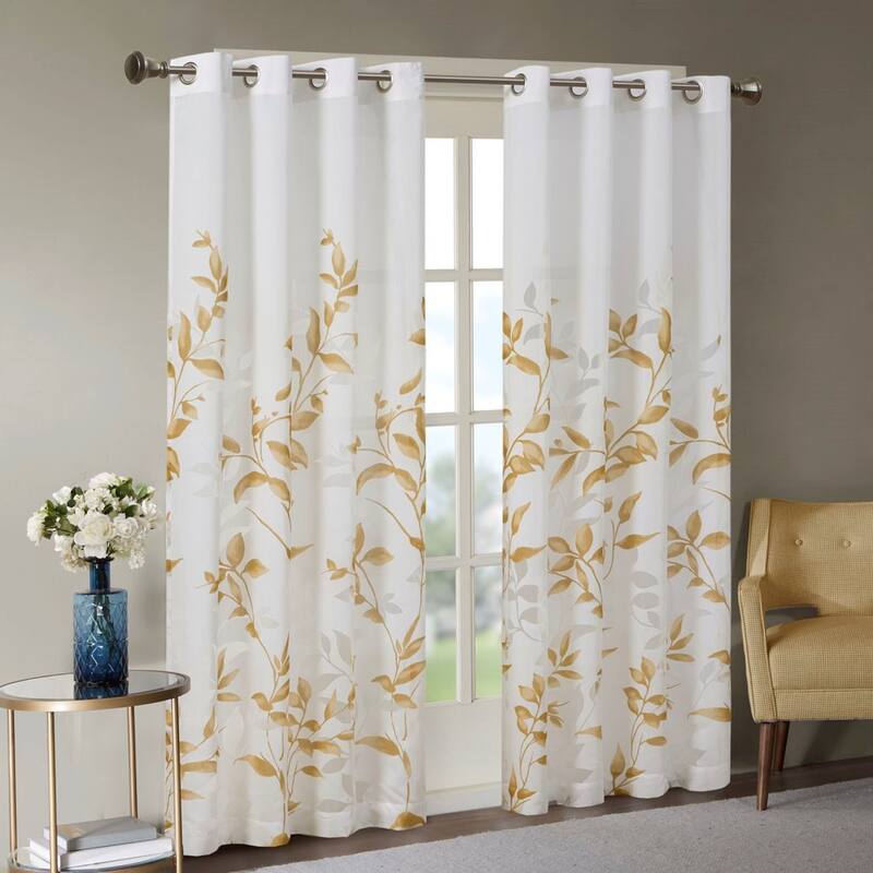 Rossetta Modern contemporary Semi-sheer base fabric botanical print burnout curtain, Only 1 Piece Panel - 50"W x 84"L