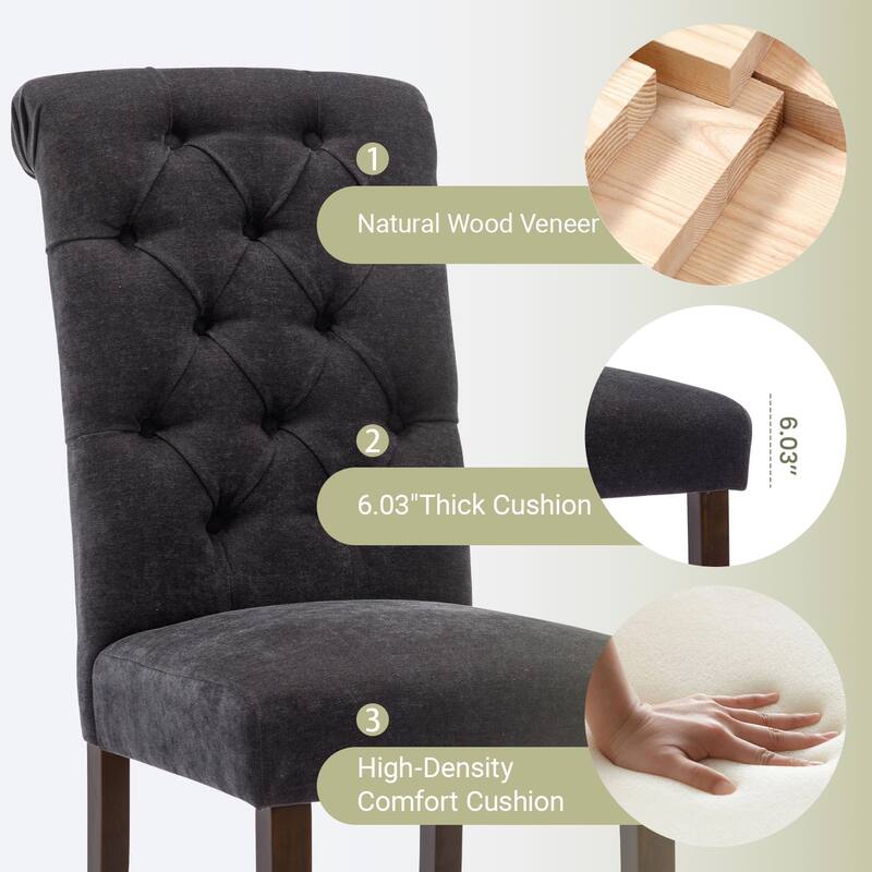 Modern Tufted Fabric Dining Chairs – Stylish Parsons Side Chairs with Padded Seat & Wood Legs,Set of 2/4/6
