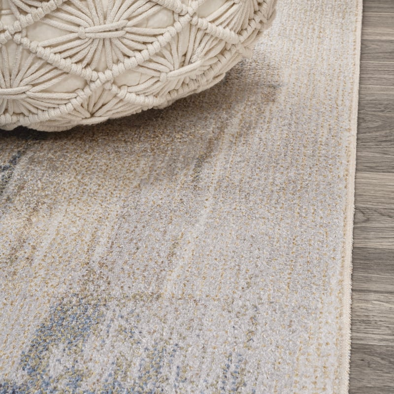 JONATHAN Y Gingham Abstract Coastal Watercolor Machine-Washable Cream/Multi Area Rug