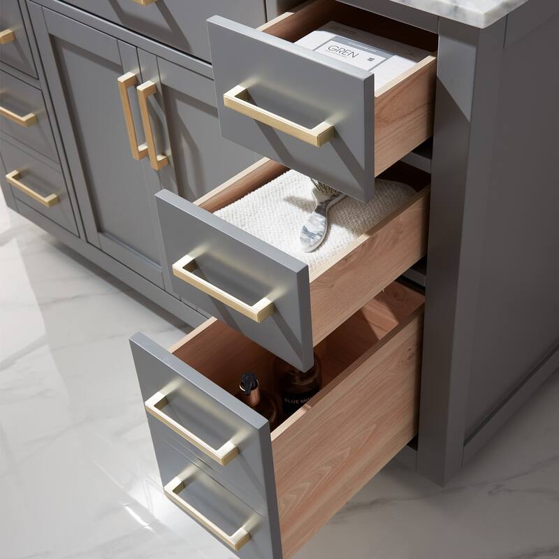 Altair Ivy Single Bathroom Vanity Set and Carrara White Countertop with Mirror