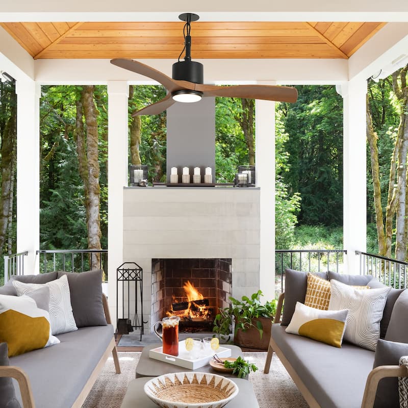 42" Indoor/Outdoor Black Modern Plug-In Ceiling Fan with Light