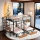 preview thumbnail 2 of 10, Full over Twin-Twin Triple Bunk Bed with Drawers and Staircase, Black
