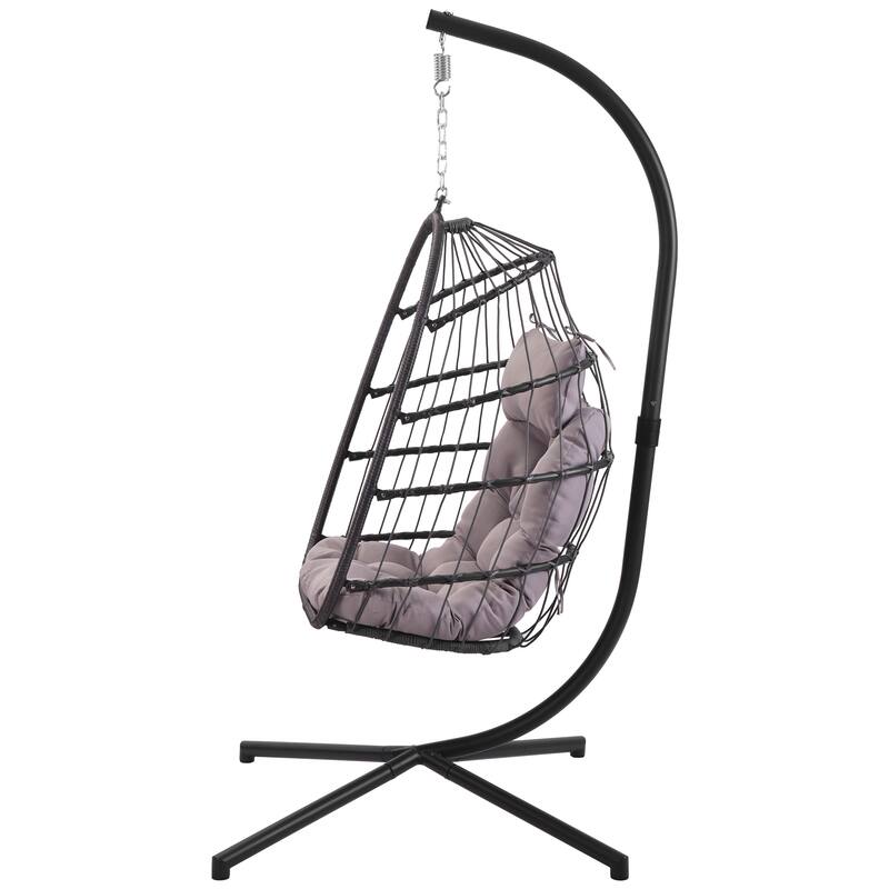 outdoor patio Wicker Hanging Chair Swing Chair Patio Egg Chair UV Resistant Dark grey cushion Aluminum frame