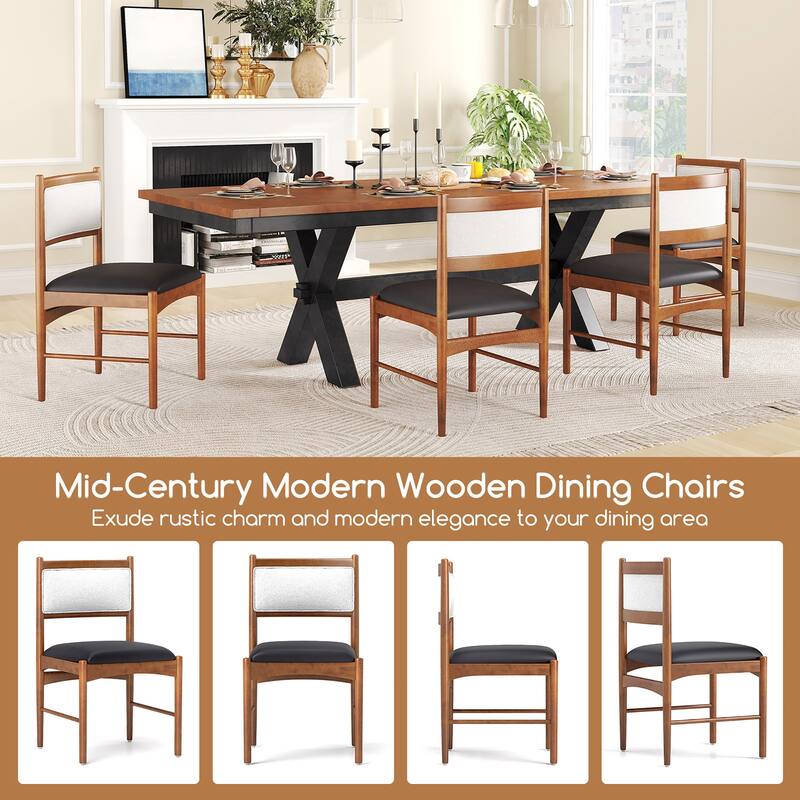Gymax Wooden Dining Chair Set of 4 w/ Rubber Wood Frame Faux Leather