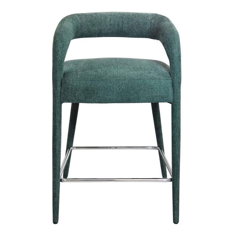 HomeRoots 25" Teal Blue Metal and Fabric Low Back Counter Height Bar Chair