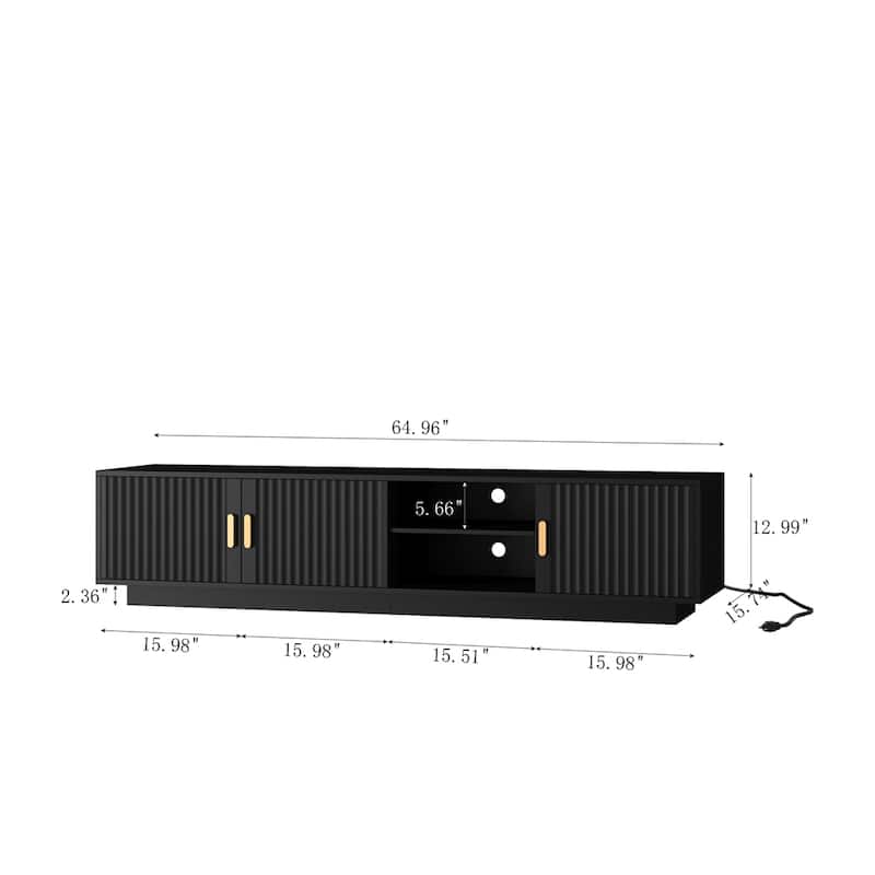 Modern Wood TV Stand with LED Lights for 80 Inch TV