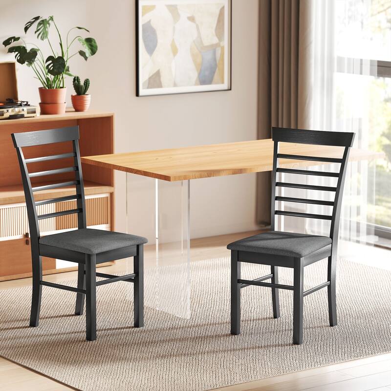 HOMCOM Wooden Dining Chairs Set of 2, Farmhouse Upholstered Kitchen Chairs with Rubber Wood Frame for Living Room, Dining Room