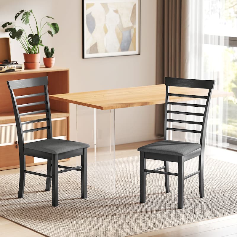 Set of 2 Armless Dining Chairs with Linen-Feel Fabric Seat and Rubber Wood Legs for Kitchen Use - 17.1" W x 20.1" D x 37" H