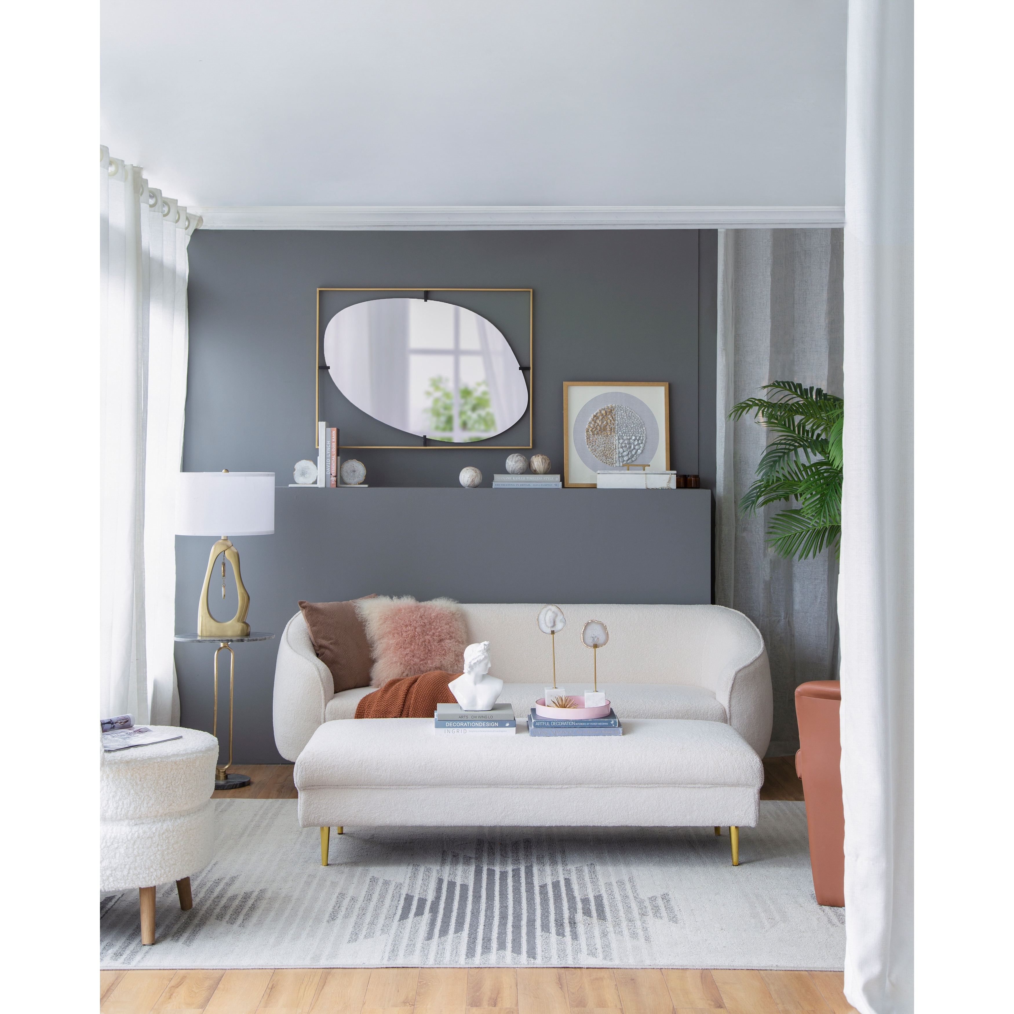 30x1x40" Poppy Mirror with Gold Metal Frame Contemporary Design Wall Decor for Bathroom - Golden Black