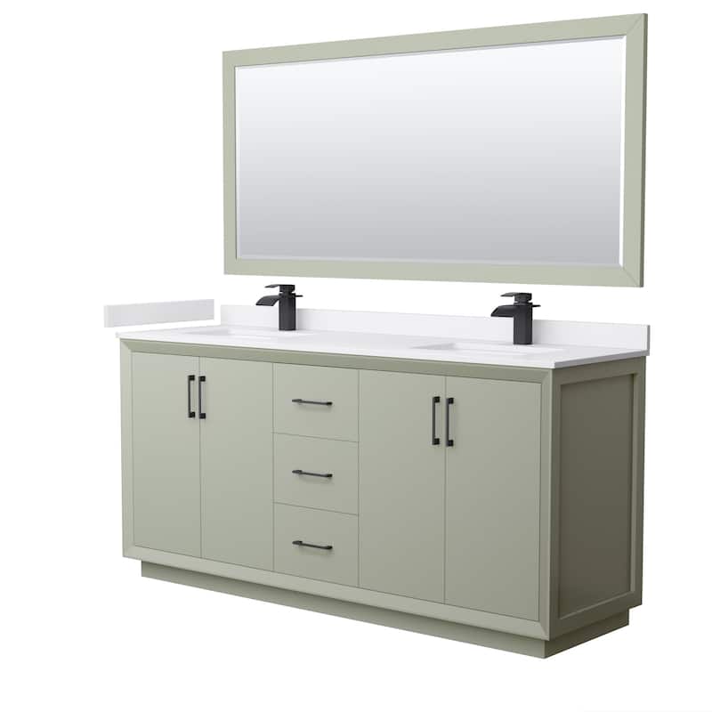 Wyndham Collection WCF414172D-VCA-UNSM70 Strada 72" Free Standing - Light Green / White Cultured Marble Top / Matte - Painted