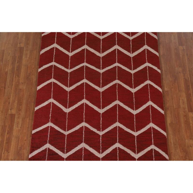 Hand Knotted Oriental 100% Wool Carpet Modern All-Over Red Gabbeh Area Rug - 7' 11'' X 5' 4''