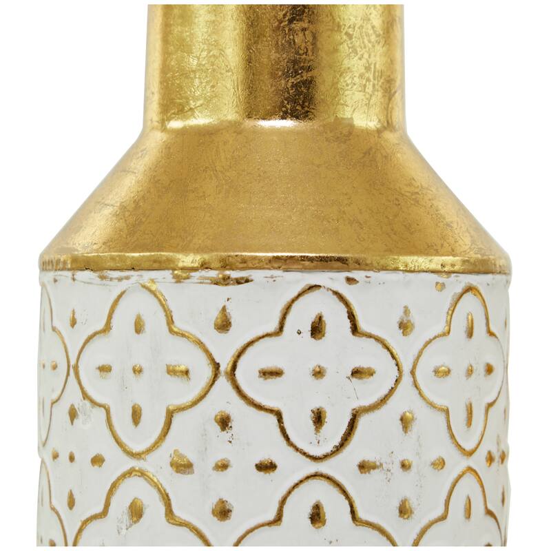 Gold Metal Handmade Embossed Quatrefoil Decorative Vase with Gold Detailing (Set of 2) - 16", 12"H