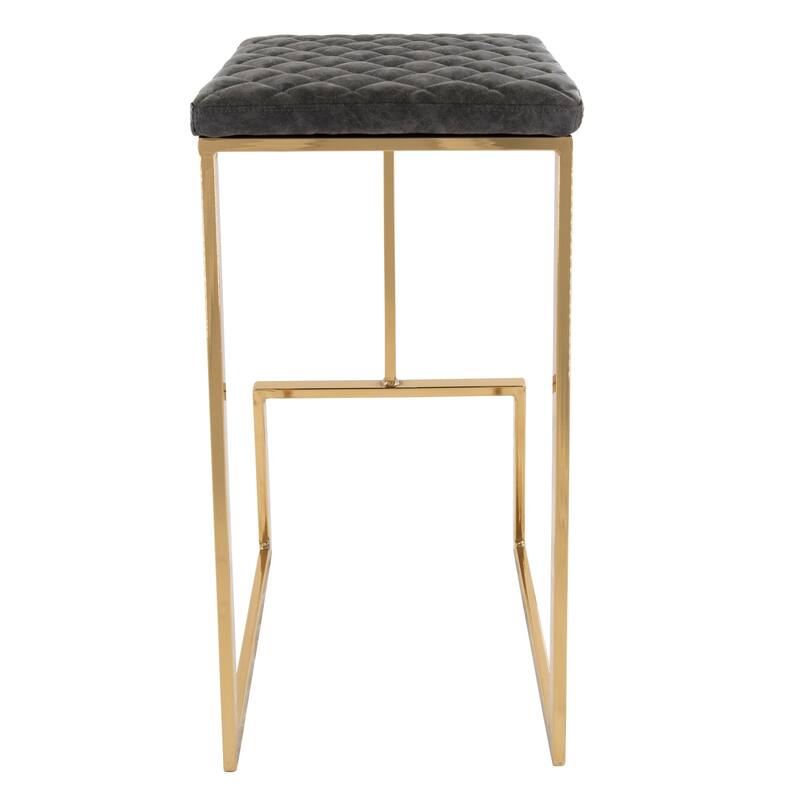 Quincy Modern Leather Barstool with Upholstered Square Seats in Gold Metal & Footrest for Home Bar & Kitchen Counter