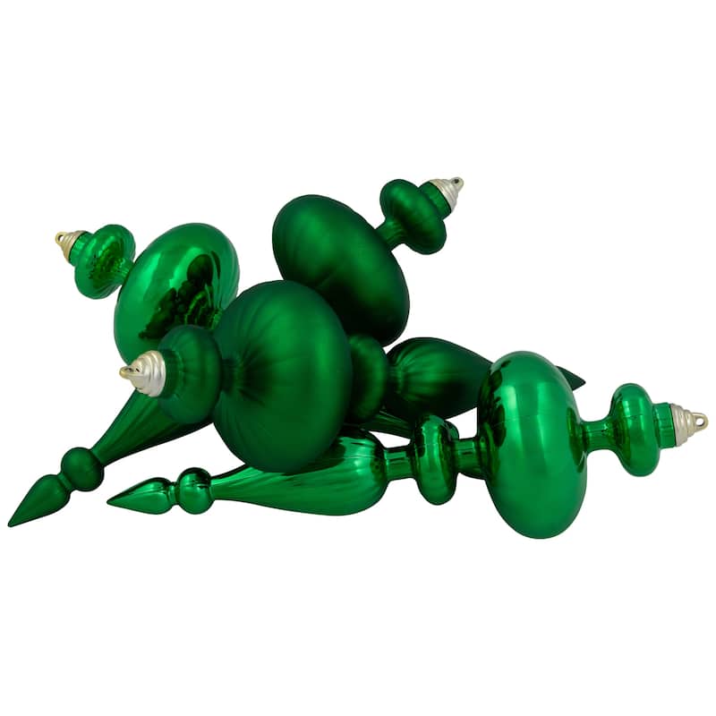 Shatterproof Commercial Size Finial Christmas Ornaments - 14" - Green - Set of 4