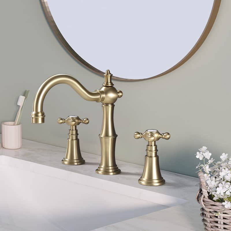 7.9"H Solid Brass Widespread 2-Handle Bathroom Sink Faucet