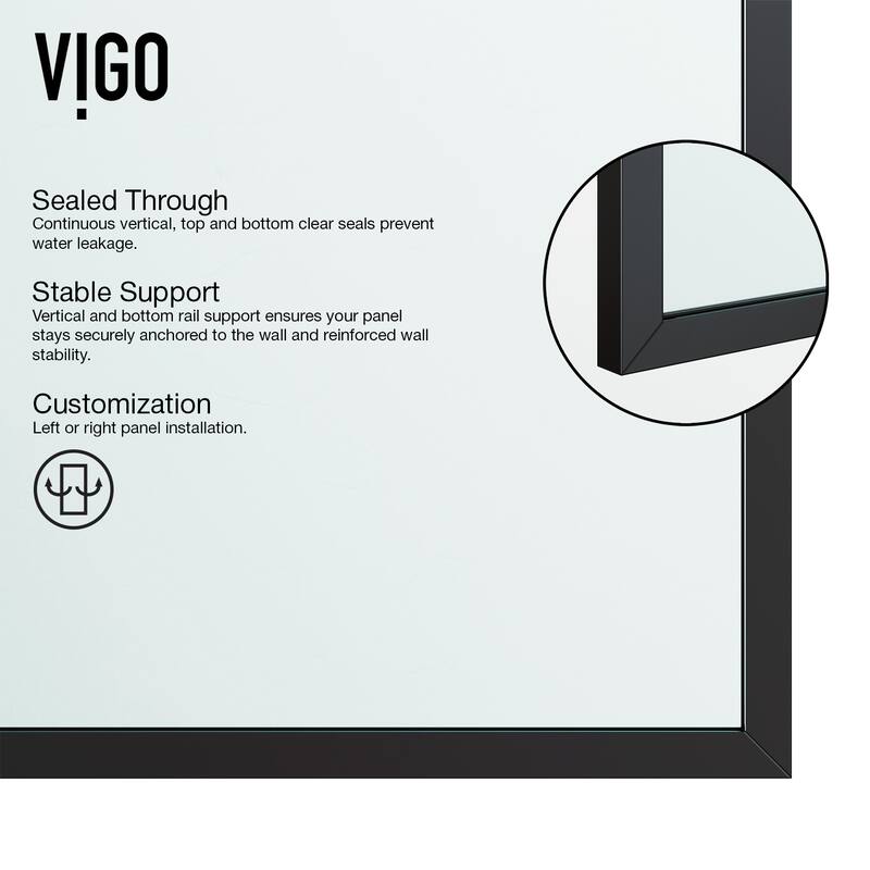 VIGO Mosaic 34" W x 74" H Framed Fixed Shower Screen in Matte Black