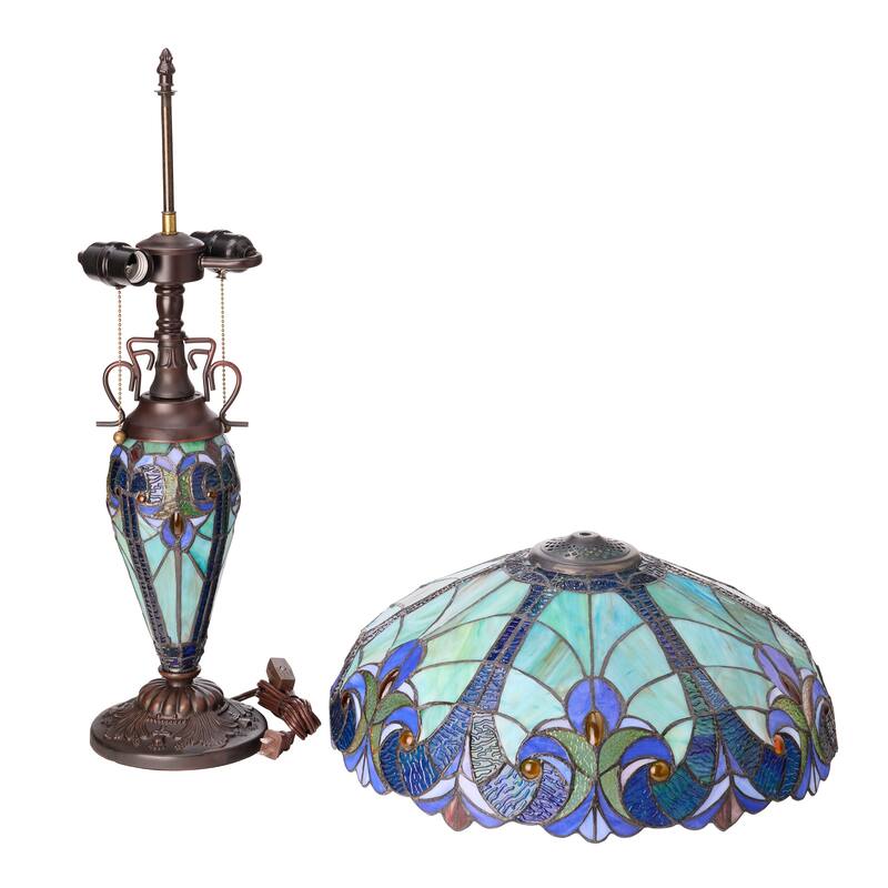 Halston River of Goods Double Lit Stained Glass 24.5-Inch Table Lamp - 18" x 18" x 24.5"
