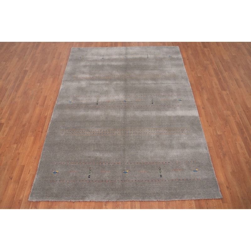 Hand Knotted Oriental 100% Wool Carpet Tribal Animal Pictorial Greys & Charcoal Gabbeh Area Rug - 8' 1'' X 5' 10''
