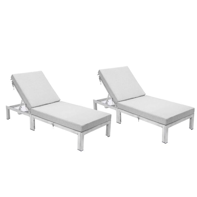 Chelsea Adjustable Chaise Lounge Chair with Weathered Grey Powder-Coated Aluminum Frame and Removable Cushions (Set of 2) - Light Grey