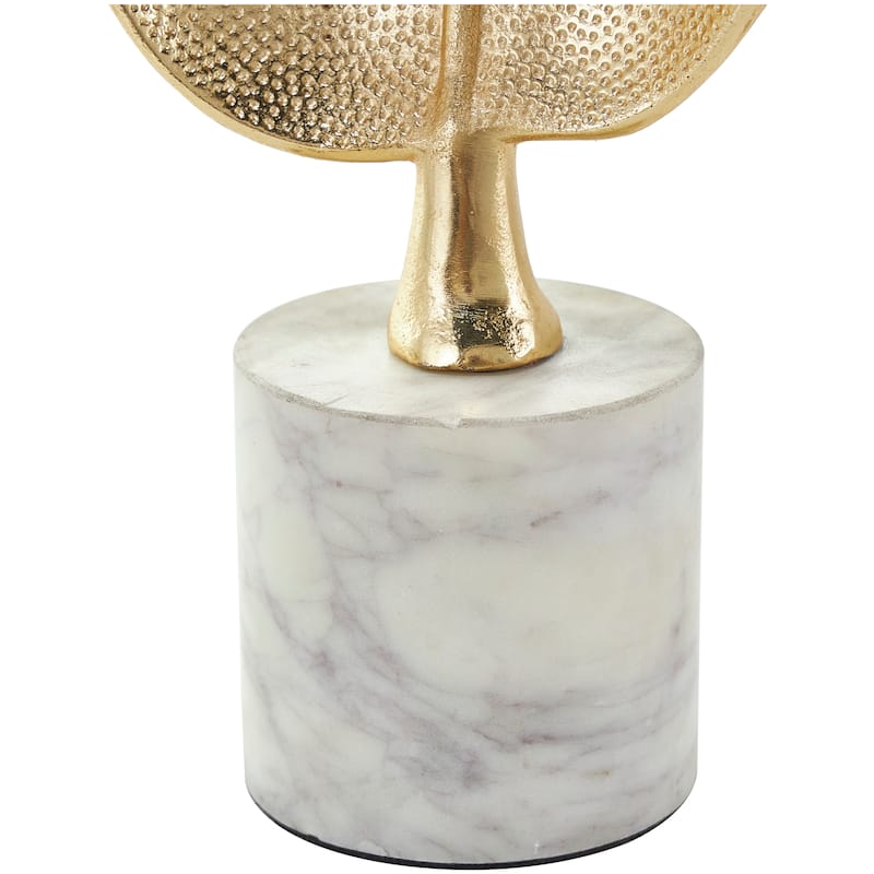 CosmoLiving by Cosmopolitan Gold Aluminum Metal Textured Leaf Decorative Sculpture with White Marble Base