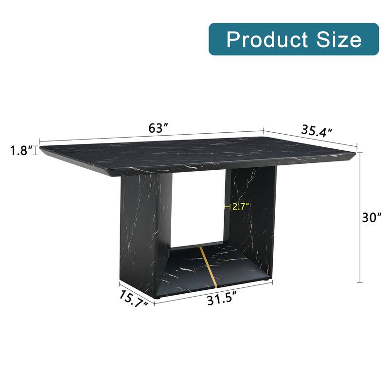 Roomfitters Modern Dining Table with Black Marble Look MDF Top for Elegant Dining or Entertaining Guests, Black
