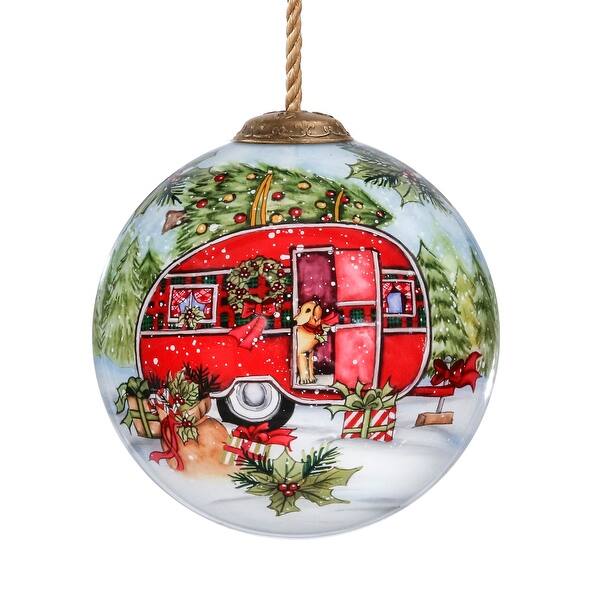 Shop 3 White And Red Hand Painted Round Mouth Blown Glass Hanging